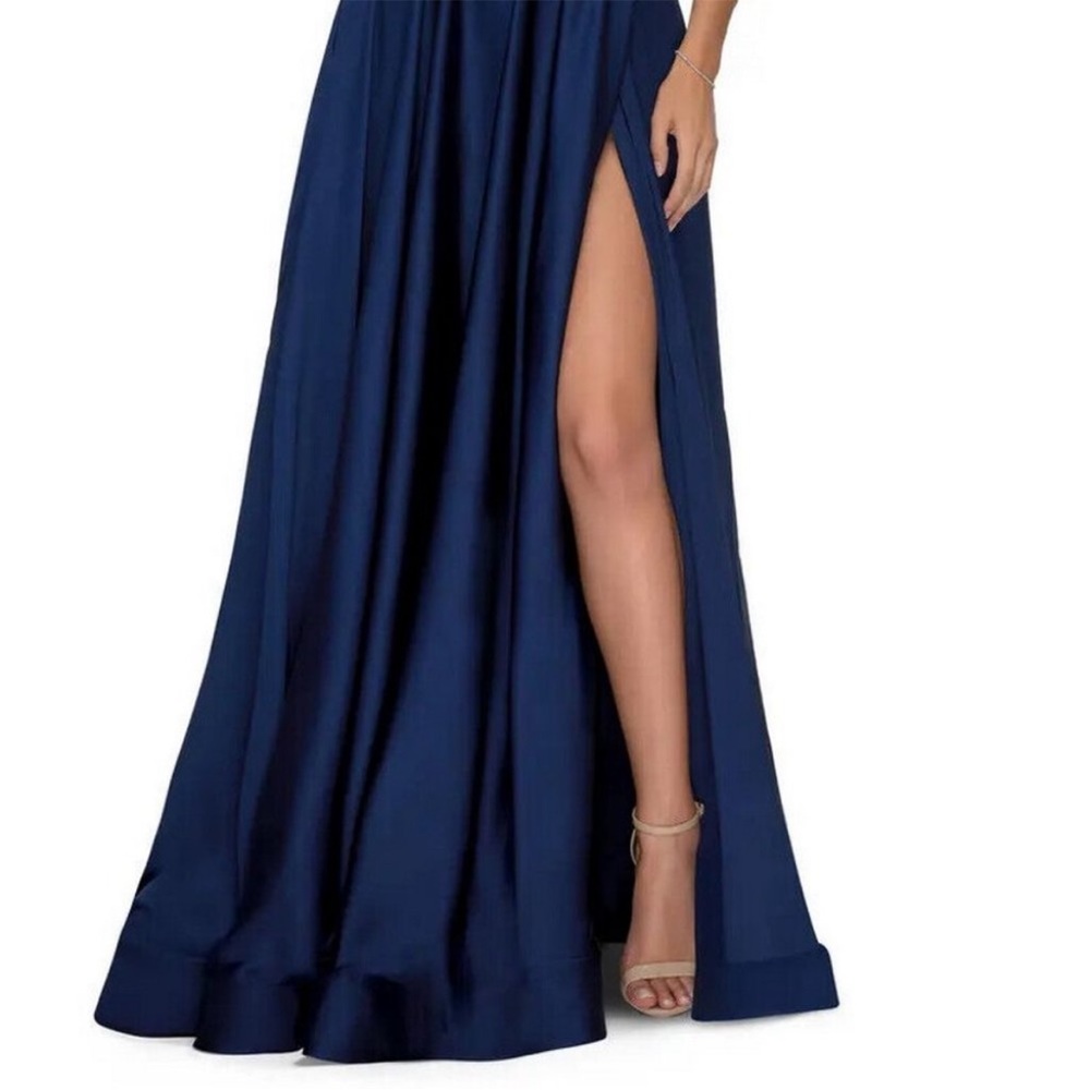 La Femme High Slit Long Satin Dress Sleeveless Full Length Formal Prom size 6 - Picture 3 of 11
